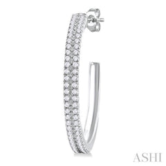 1/3 ctw Double Row Round Cut Diamond Fashion Half Hoop Earring in 10K White Gold