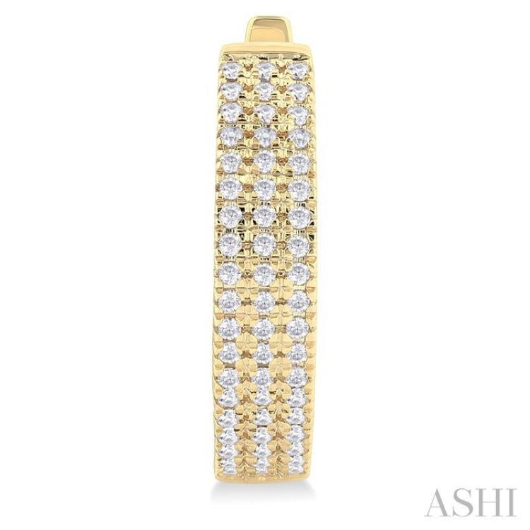 1/3 ctw Triple Row Round Cut Diamond Hoop Earring in 10K Yellow Gold