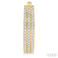 1/3 ctw Triple Row Round Cut Diamond Hoop Earring in 10K Yellow Gold