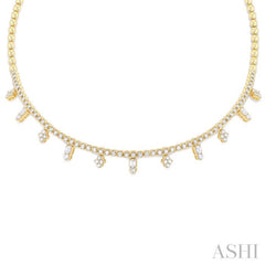 2 1/2 Ctw Geometric Dangle Accent Emerald and Round Cut Diamond Bead Bijoux Choker Necklace in 14K Yellow Gold