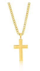 Stainless Steel Polished Cross Necklace - Gold Plated