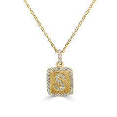 14K YG Diamond Plate Initials-S