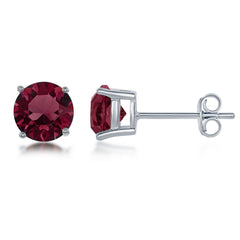 Sterling Silver, 6MM Burgundy "January" Swarovski Element Earrings