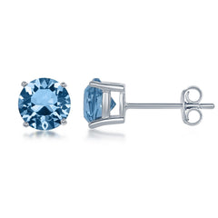 Sterling Silver, 6MM Aquamarine "March" Swarovski Element Earrings