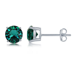 Sterling Silver 6MM Emerald "May" Swarovski Element Earrings