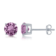 Sterling Silver, 6MM Light Amethyst "June" Swarovski Element Earrings