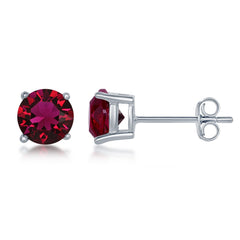 Sterling Silver 6MM Ruby "July" Swarovski Element Earrings