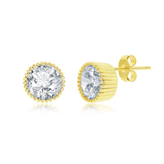 Sterling Silver, 9mm Round Cupcake-Set Stud Earrings - Gold Plated