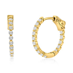 Sterling Silver, 20mm Inside-Outside Round CZ Hoop Earrings - Gold Plated