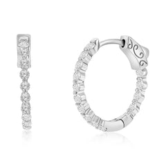 Sterling Silver, 20mm Inside-Outside Round CZ Hoop Earrings