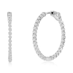 Sterling Silver 30mm Inside-Outside Round CZ Hoop Earrings