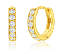 Sterling Silver, 13mm CZ Hoop Earrings - Gold Plated