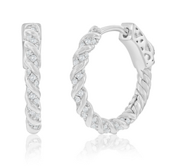 Sterling Silver, 19mm Rope Design CZ Hoop Earrings
