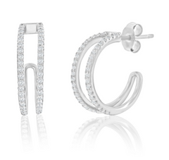 Sterling Silver, Double Row CZ Earrings