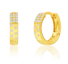 Sterling Silver, CZ & Brushed Hoop Earrings - Gold Plated