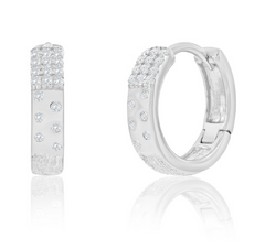 Sterling Silver, CZ & Brushed Hoop Earrings