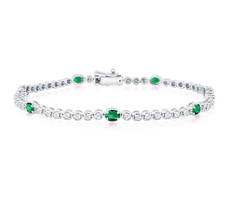 Sterling Silver, Lab-Grown 1.14ct Oval Emerald & 0.09ct Natural Diamond Bracelet - (56 Stones)
