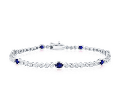 Sterling Silver, Lab-Grown Oval 1.68ct Sapphire & 0.09ct Natural Diamond Bracelet - (56 Stones)