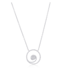 Sterling Silver Circle Wave Diamond Necklace - (93 Stones)