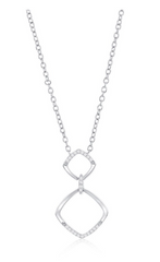 Sterling Silver Double Sqaure Diamond Necklace - (24 Stones)