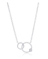 Sterling Silver Double Circle Diamond Necklace - (27 Stones)
