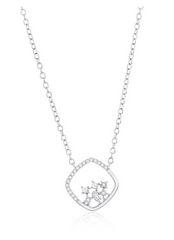 Sterling Silver, Multi-Shaped Diamond Square Necklace - (24 Stones)