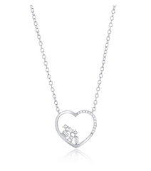 Sterling Silver, Multi-Shaped Diamond Heart Necklace - (19 Stones)