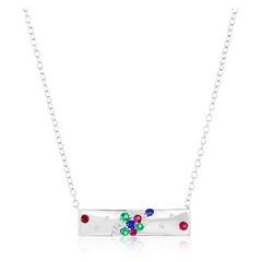 Sterling Silver, Lab-Grown Gem & Natural Diamond Bar Necklace - (28 Stones)