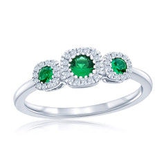 Sterling Silver, Lab-Grown 0.24ct Emerald, & 0.10ct Natural Diamond Ring - (43 Stones)