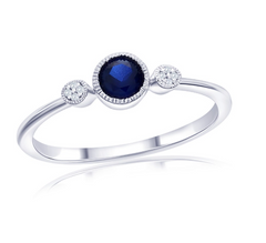Sterling Silver, Lab-Grown Sapphire & Natural Diamond Ring - (9 Stones round)