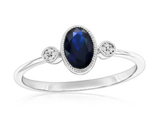 Sterling Silver, Lab-Grown Sapphire & Natural Diamond Ring - (9 Stones)