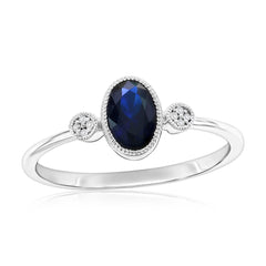 Sterling Silver, Lab-Grown Sapphire & Natural Diamond Ring - (9 Stones)