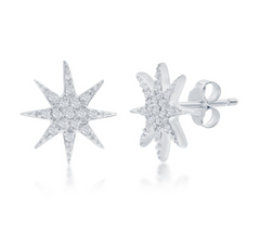 Sterling Silver, North Star Design Diamond Studs - (30 Stones)