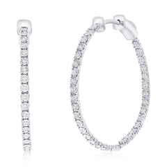 Sterling Silver, 32mm Inside-Outside Diamond Hoop Earrings - (66 Stones