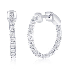 Sterling Silver, 20mm Inside-Outside Diamond Hoop Earrings - (30 Stones)