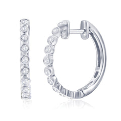 Sterling Silver, 0.23cttw Lab-Grown Diamond, 16mm Hoop Earrings - (20 Stones)