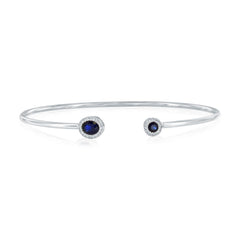 Sterling Silver, Lab-Grown 0.54ct Sapphire & 0.11ct Natural Diamond Bangle - (38 Stones)