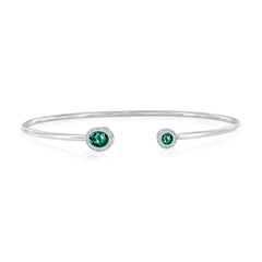 Sterling Silver, Lab-Grown 0.54ct Emerald & 0.11ct Natural Diamond Bangle - (38 Stones)