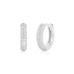 Heart Hunter Silver Pave Huggies