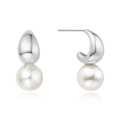 Vogue Maven Silver Pearl Dome Hoop Earrings