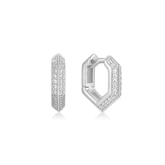 Silver Sparkling Shield Huggie Hoop Earrings