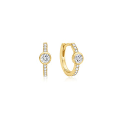 Gold Pave Row & Bezel Set Huggie Hoop Earrings