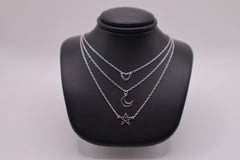 Classic of New York sterling silver triple strand heart/moon/star necklace