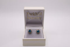 14k yellow gold synthetic blue topaz halo earring