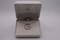 Sterling silver diamond heart circle pendant