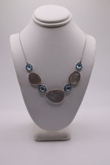 Classic of New York sterling silver oval and blue topaz and mother of pearl necklace