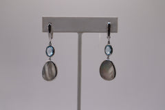 Classic of New York sterling silver oval blue topaz and mother of pearl earrings