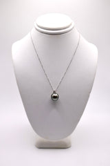 18" 14k white gold 10-11mm Tahitian pearl and 0.1 ctw diamond necklace