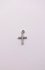 Sterling Silver Rhodium Plated CZ Cross Pendant and Chain