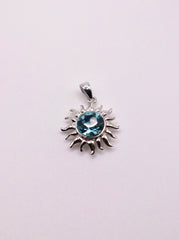 Sterling Silver Rhodium Plated Polished Blue Crystal Necklace